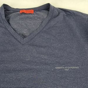 Roberta Di Camerino 100 V Neck Tshirt Activewear Soft Striped Blue M?‎ Stretch
